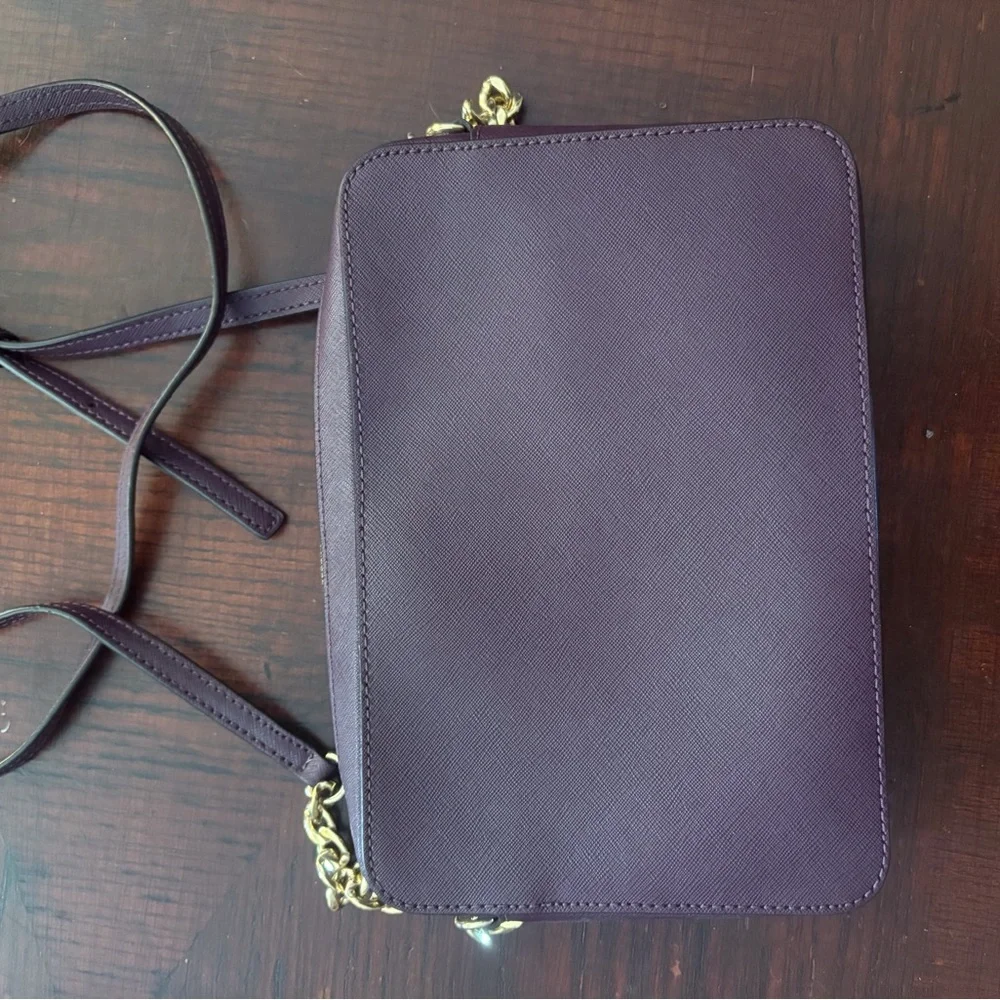 Michael Kors Deep Plum Leather Crossbody with Gold Chain Strap